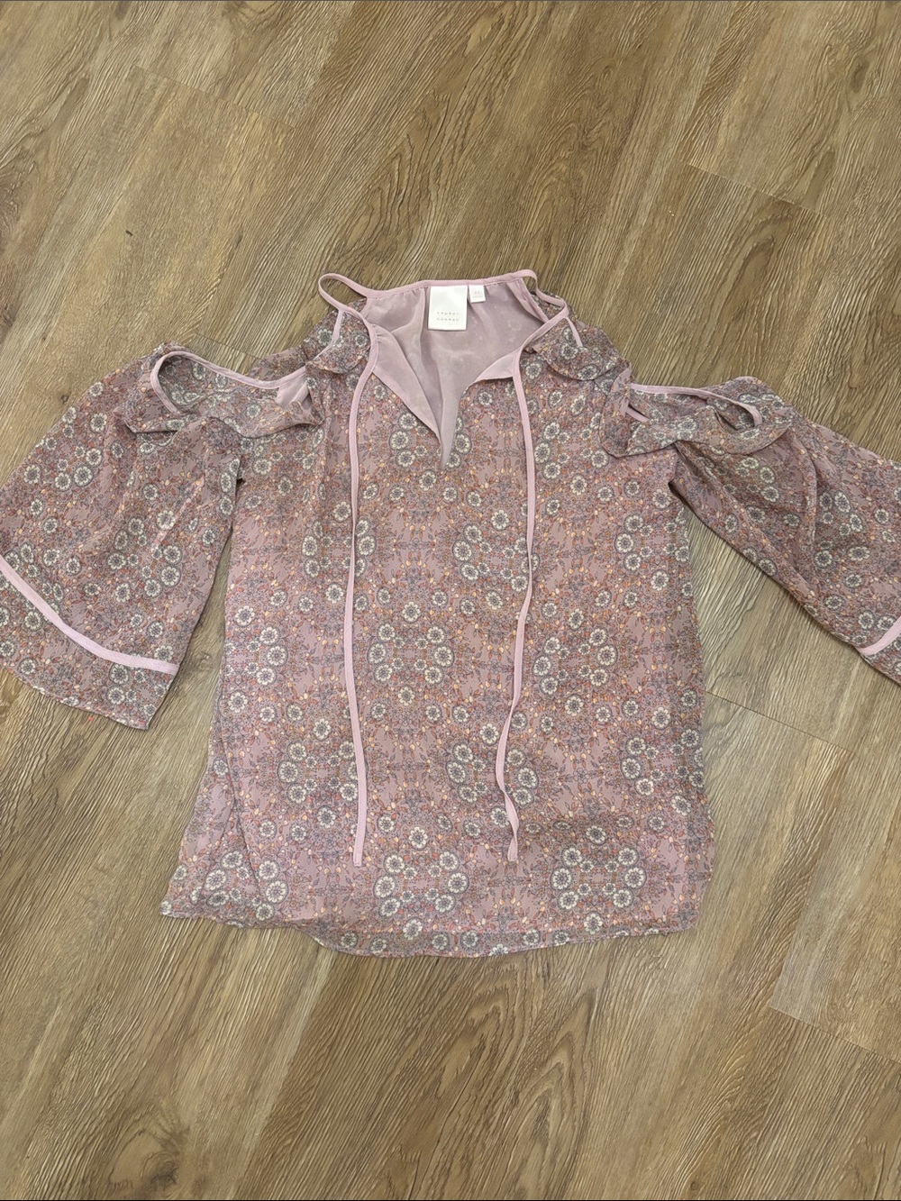 Vince Camuto Dusty Pink Floral Tie-Neck Blouse